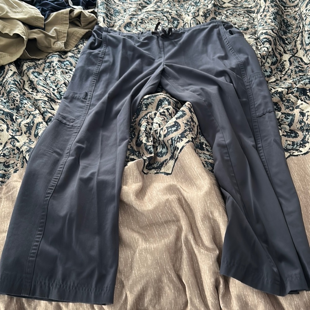 Steel grey dansko scrub pants with elastic/drawstring waist and cargo pockets